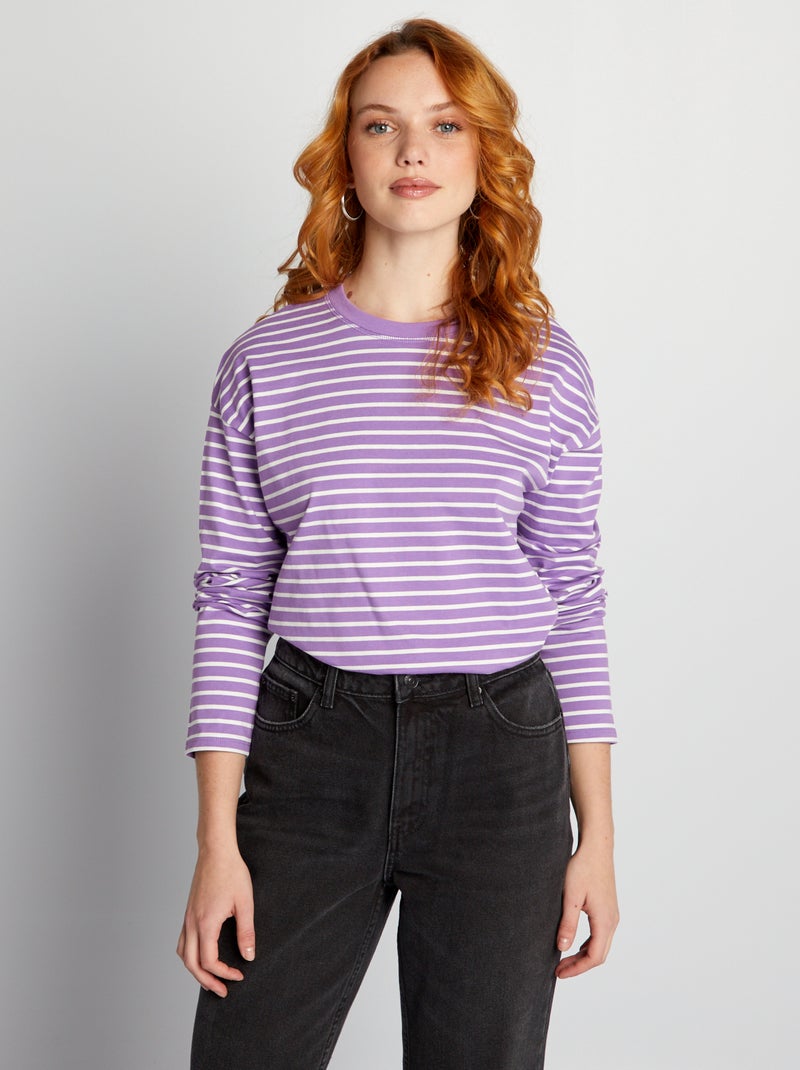 T-shirt marinière en jersey VIOLET - Kiabi