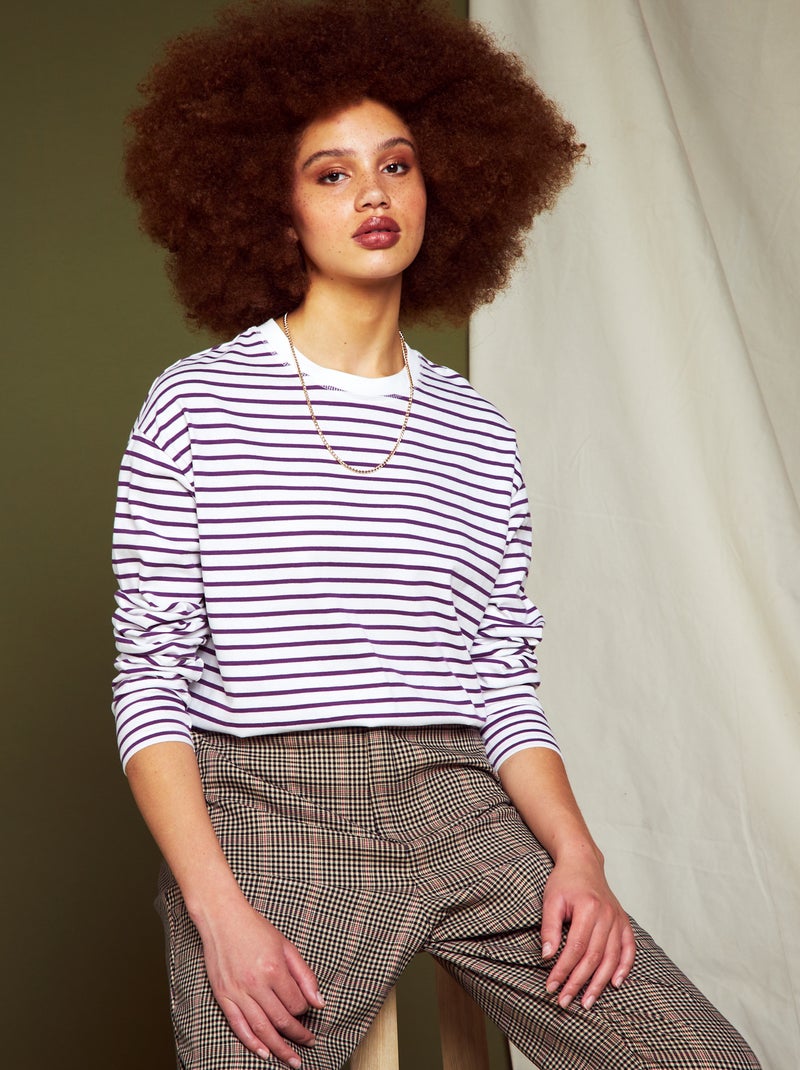 T-shirt marinière en jersey Violet/blanc - Kiabi