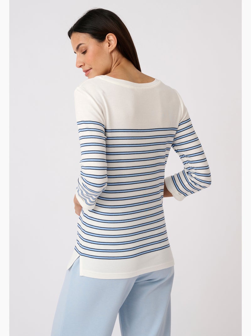 T-shirt marinière en mélange coton et modal - happy d. By damart Bleu - Kiabi