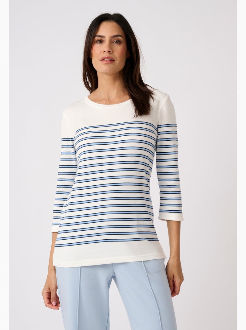 T-shirt marinière en mélange coton et modal - happy d. By damart Bleu - Kiabi