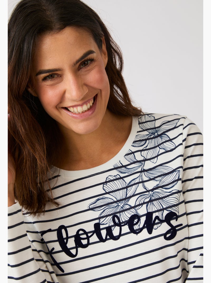 T-shirt marinière imprimé - Damart Bleu - Kiabi