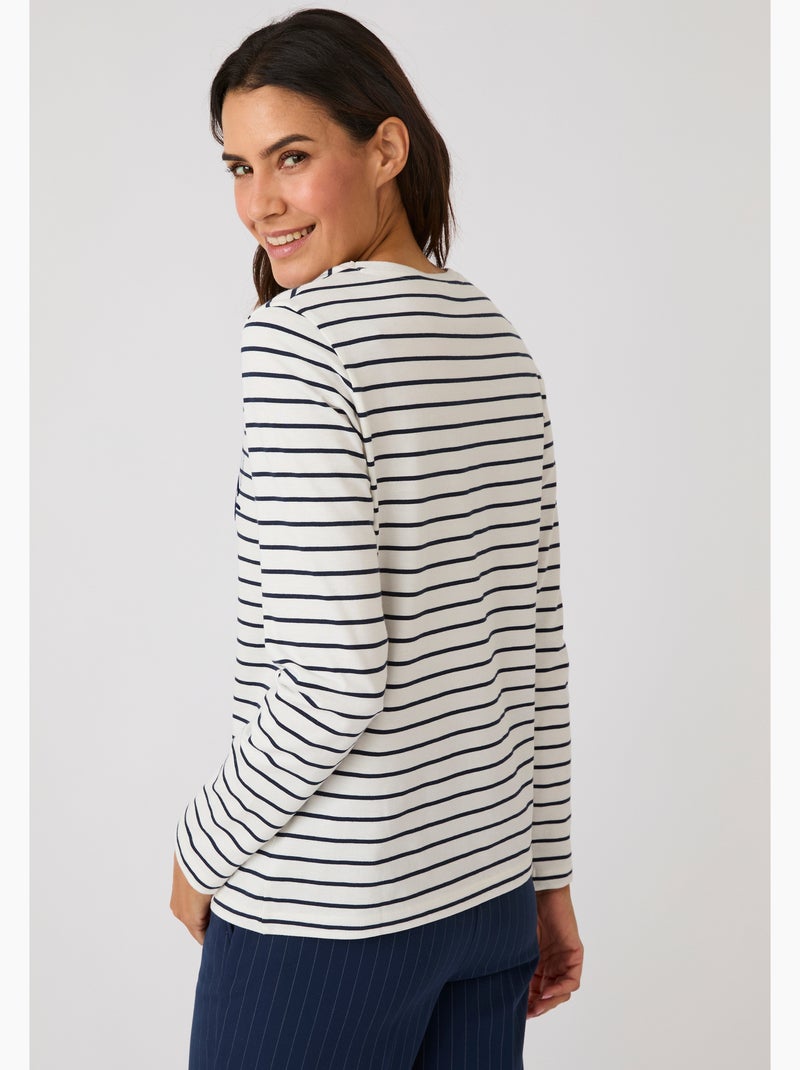 T-shirt marinière imprimé - Damart Bleu - Kiabi