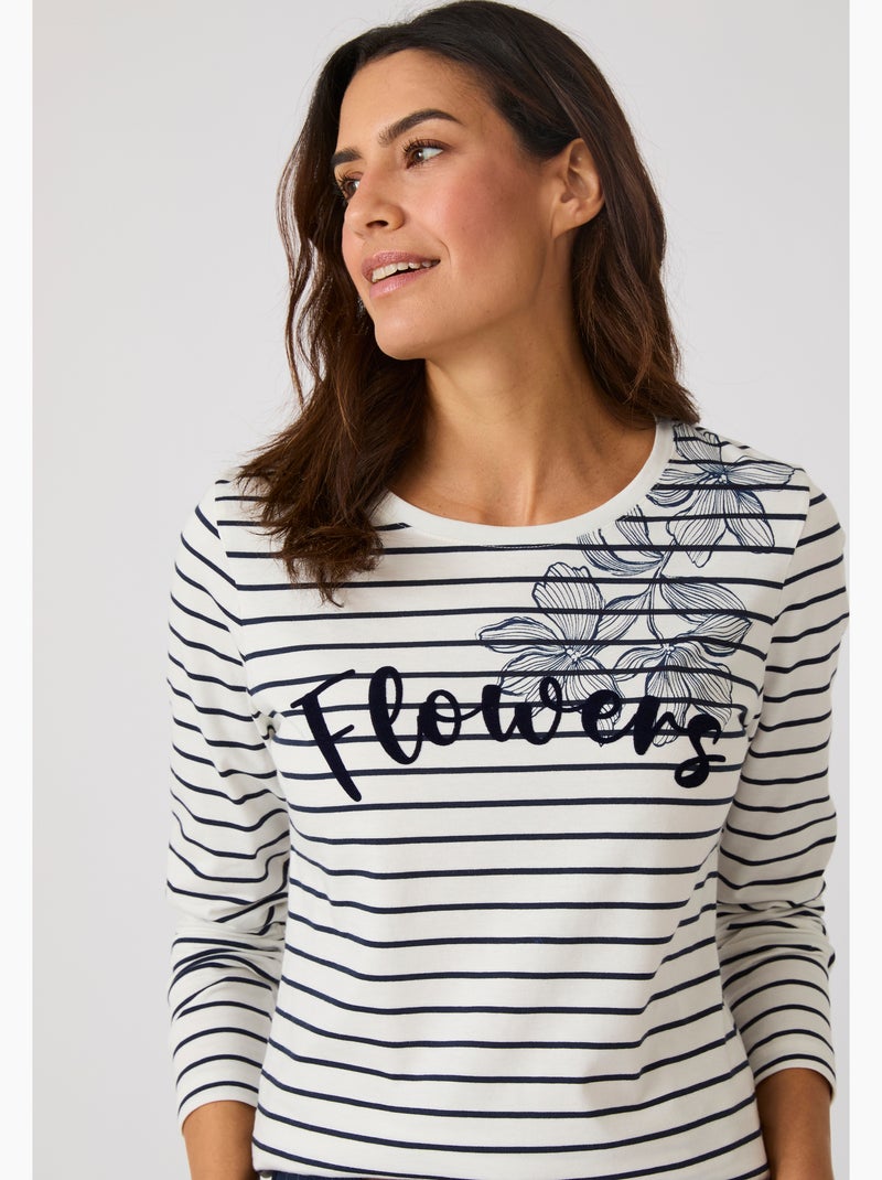 T-shirt marinière imprimé - Damart Bleu - Kiabi