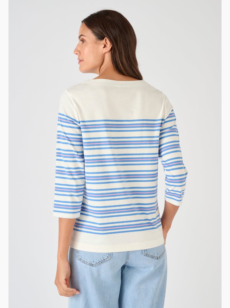 T-shirt marinière pur coton - Damart Blanc cassé - Kiabi