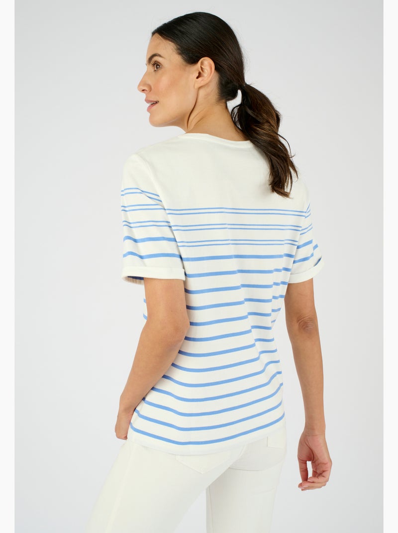 T-shirt marinière pur coton - Damart Bleu - Kiabi