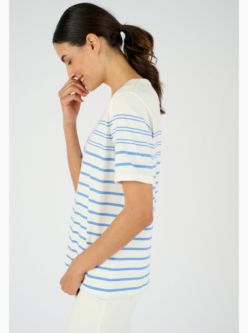 T-shirt marinière pur coton - Damart Bleu - Kiabi