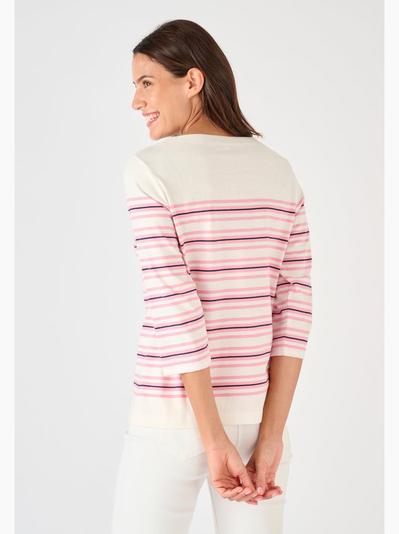 T-shirt marinière pur coton - damart Rose - Kiabi