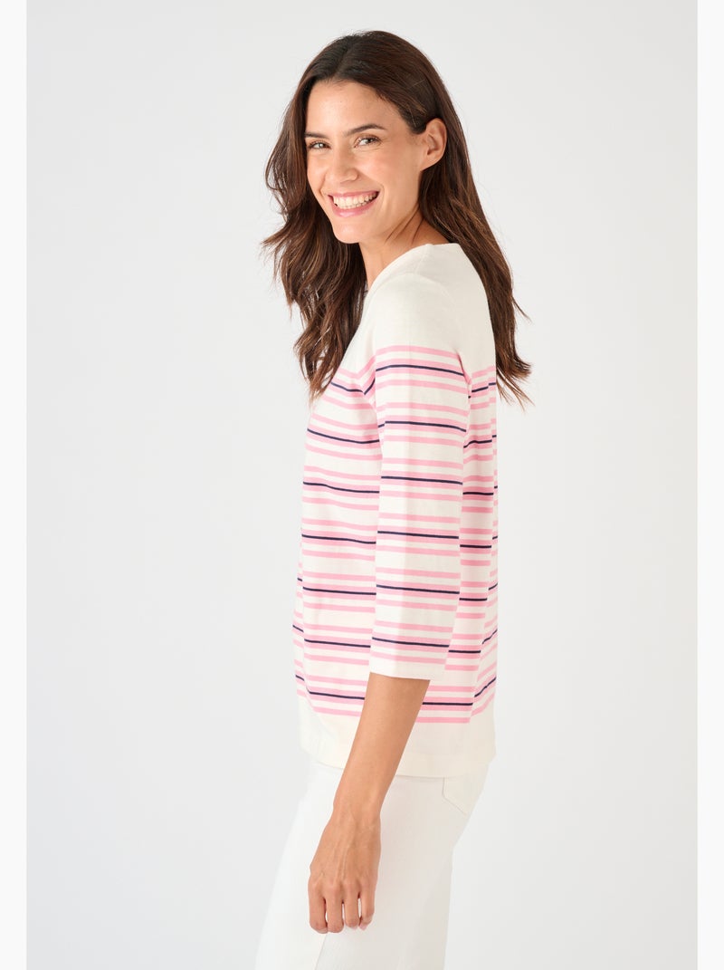 T-shirt marinière pur coton - damart Rose - Kiabi