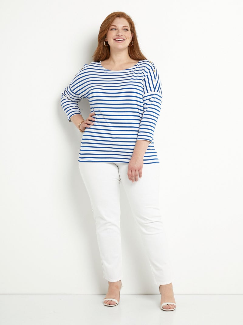 T-shirt marinière rayé court manches longues Blanc Bleu - Kiabi