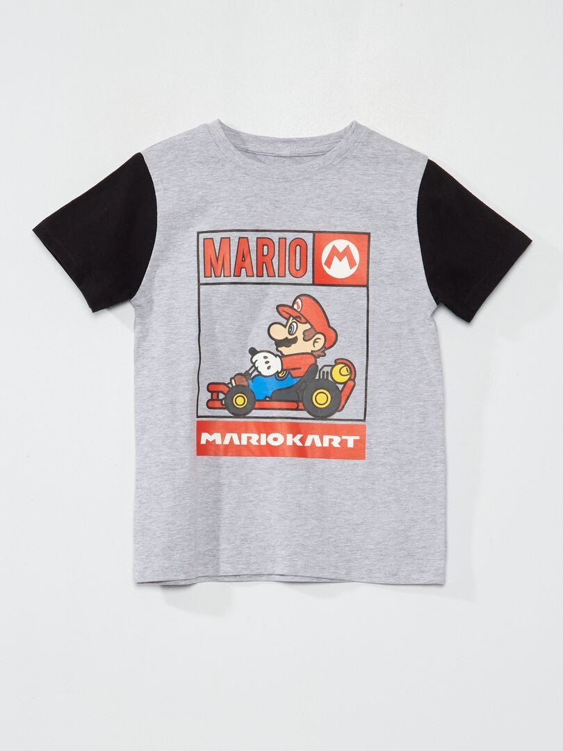 T-shirt 'Mario' à col rond gris/noir - Kiabi