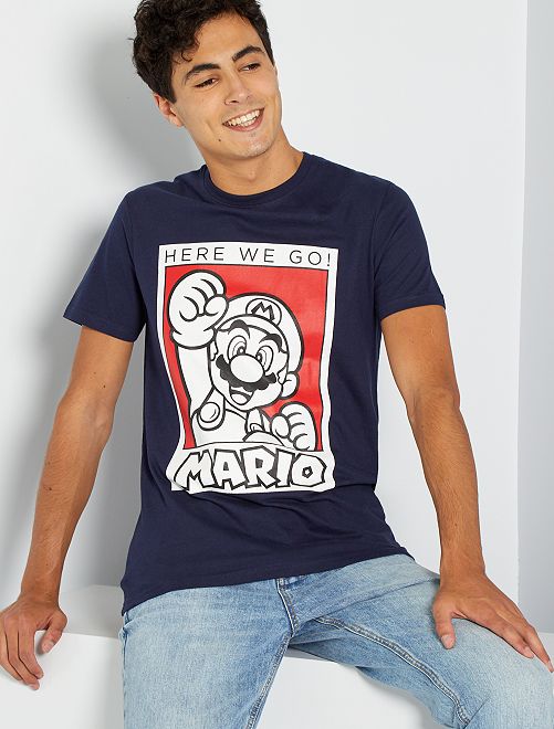 T-shirt 'Mario'                             bleu marine 
