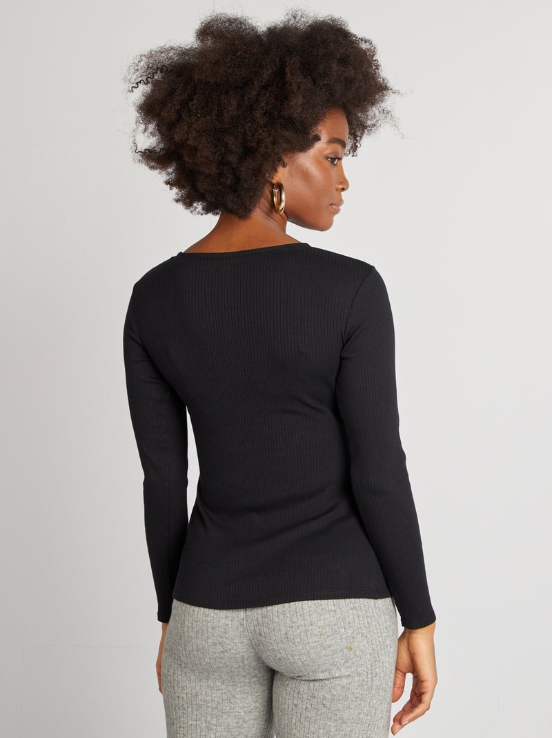 T-shirt matière stretch col croisé cache-cœur noir - Kiabi