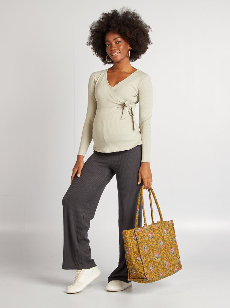 T-shirt matière stretch col croisé cache-cœur Vert - Kiabi