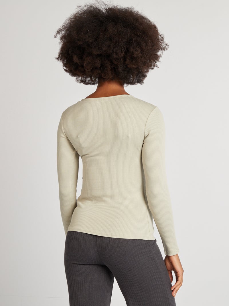 T-shirt matière stretch col croisé cache-cœur Vert - Kiabi