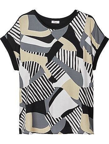 T-shirt Mélange De Matières : Jersey Et Qualité Chemisier Tissée - Taille Standard - Sheego