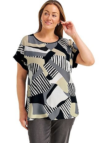 T-shirt Mélange De Matières : Jersey Et Qualité Chemisier Tissée - Taille Standard - Sheego