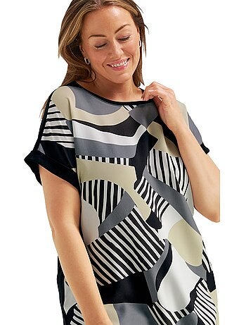 T-shirt Mélange De Matières : Jersey Et Qualité Chemisier Tissée - Taille Standard - Sheego