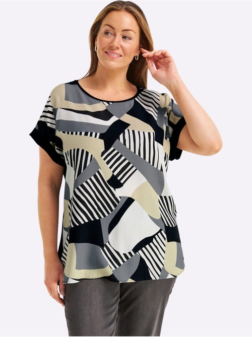 T-shirt Mélange De Matières : Jersey Et Qualité Chemisier Tissée - Taille Standard - Sheego - Kiabi