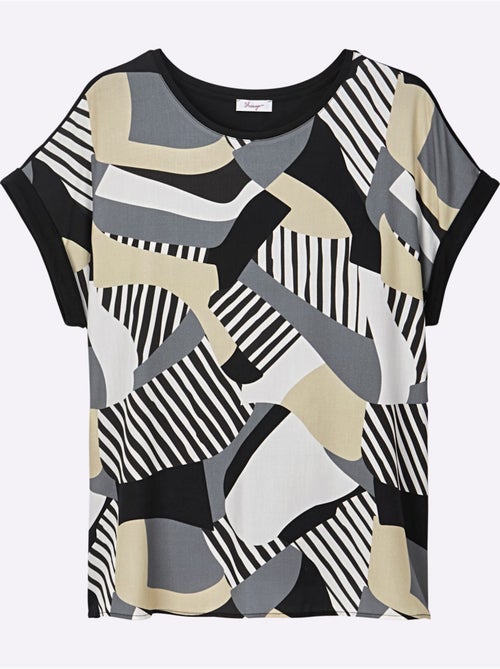 T-shirt Mélange De Matières : Jersey Et Qualité Chemisier Tissée - Taille Standard - Sheego - Kiabi