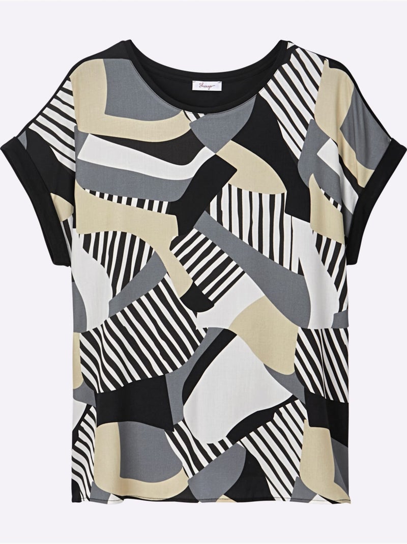 T-shirt Mélange De Matières : Jersey Et Qualité Chemisier Tissée - Taille Standard - Sheego Noir Gris - Kiabi