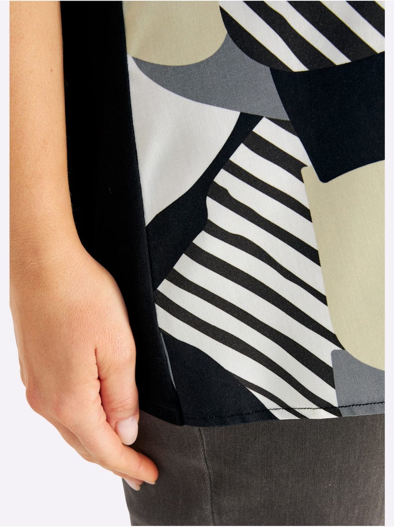 T-shirt Mélange De Matières : Jersey Et Qualité Chemisier Tissée - Taille Standard - Sheego Noir Gris - Kiabi