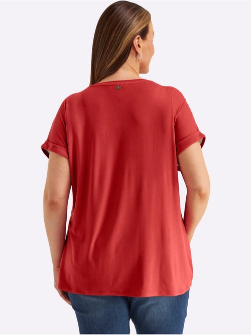 T-shirt Mélange De Matières : Jersey Et Qualité Chemisier Tissée - Taille Standard - Sheego - Kiabi