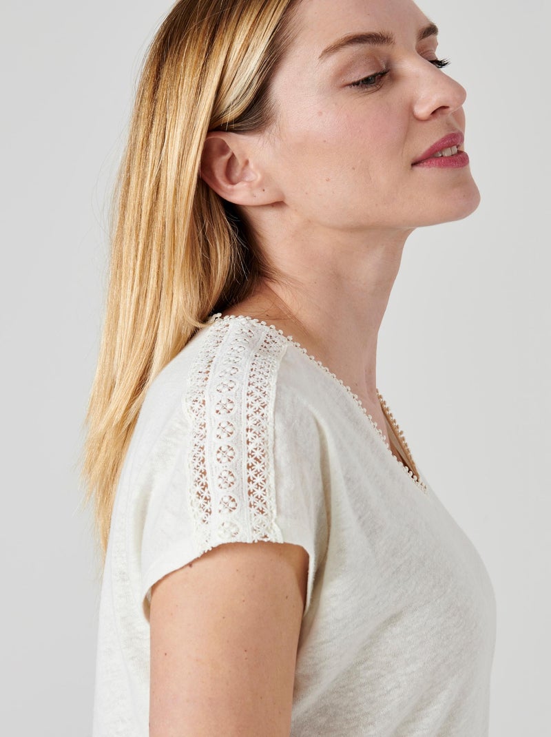 T-shirt mélange lin - damart Blanc cassé - Kiabi