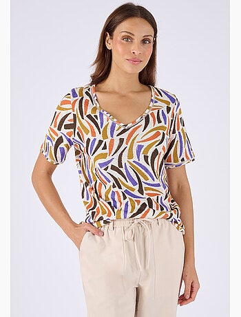 T-shirt mélange lin, détail jours échelle - Damart