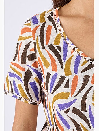 T-shirt mélange lin, détail jours échelle - Damart