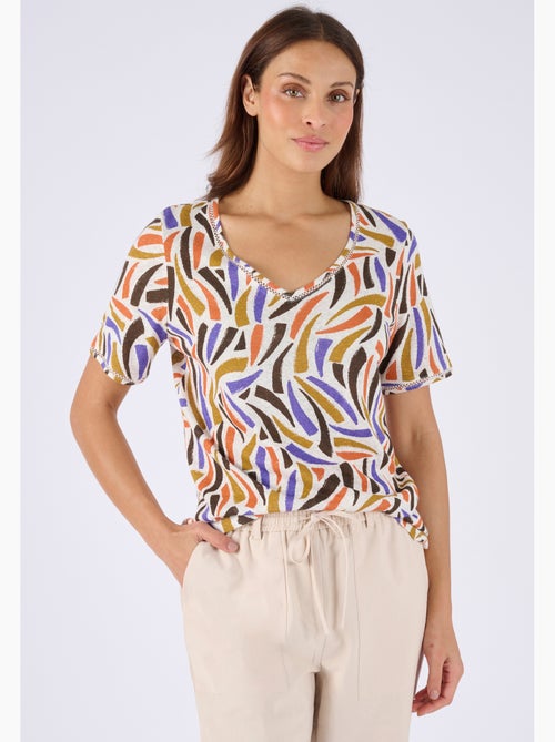 T-shirt mélange lin, détail jours échelle - Damart - Kiabi