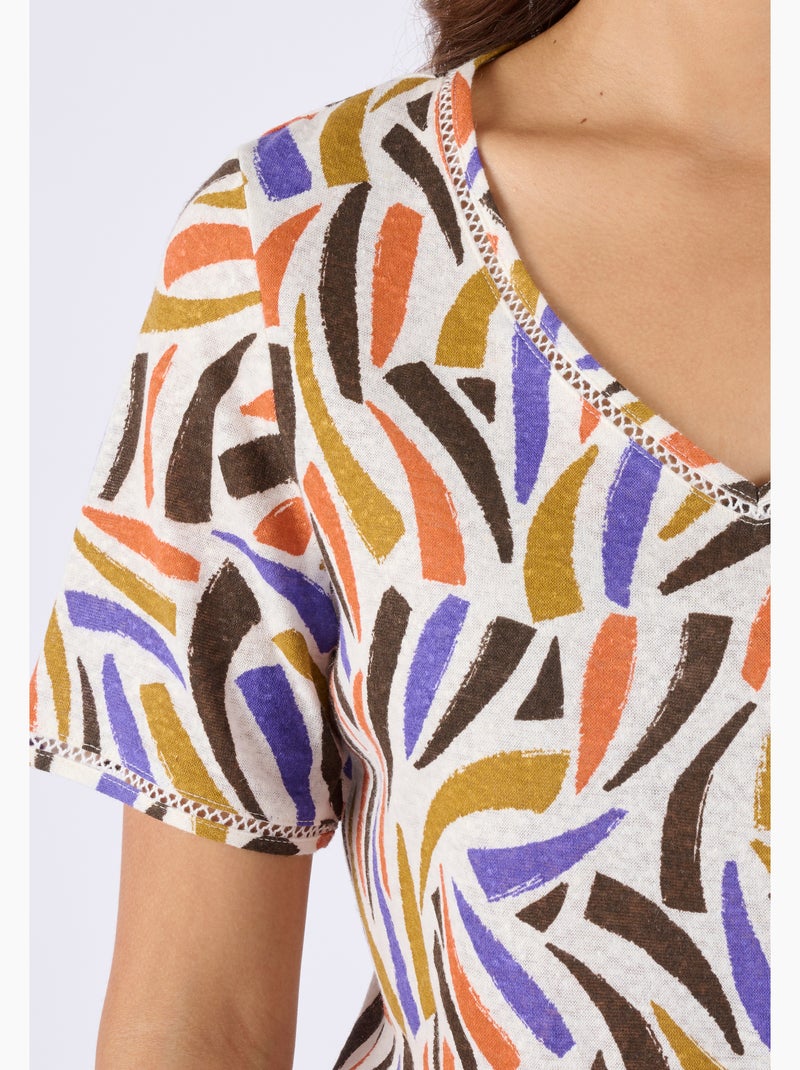 T-shirt mélange lin, détail jours échelle - Damart Blanc - Kiabi