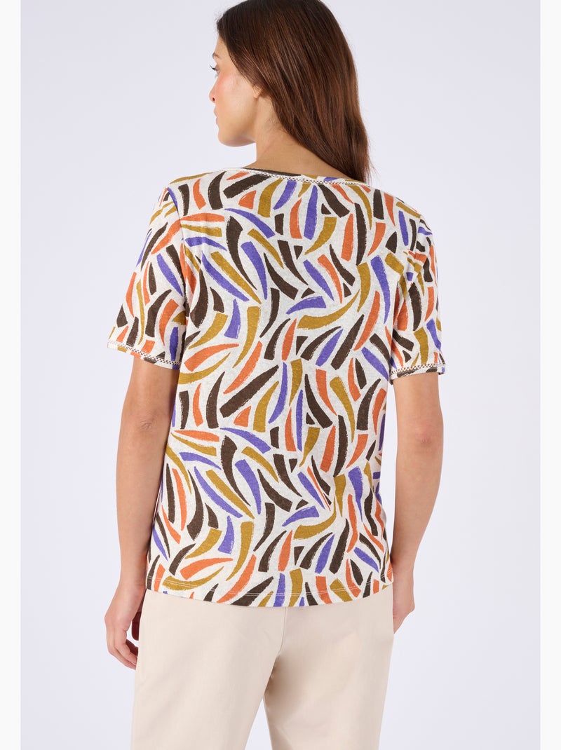 T-shirt mélange lin, détail jours échelle - Damart Blanc - Kiabi