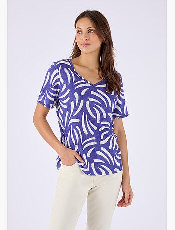 T-shirt mélange lin, détail jours échelle - Damart