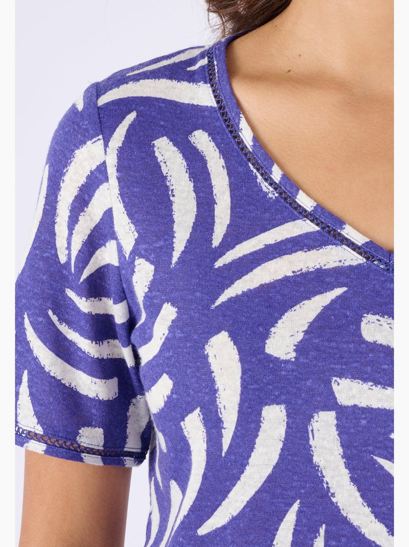 T-shirt mélange lin, détail jours échelle - Damart Bleu - Kiabi