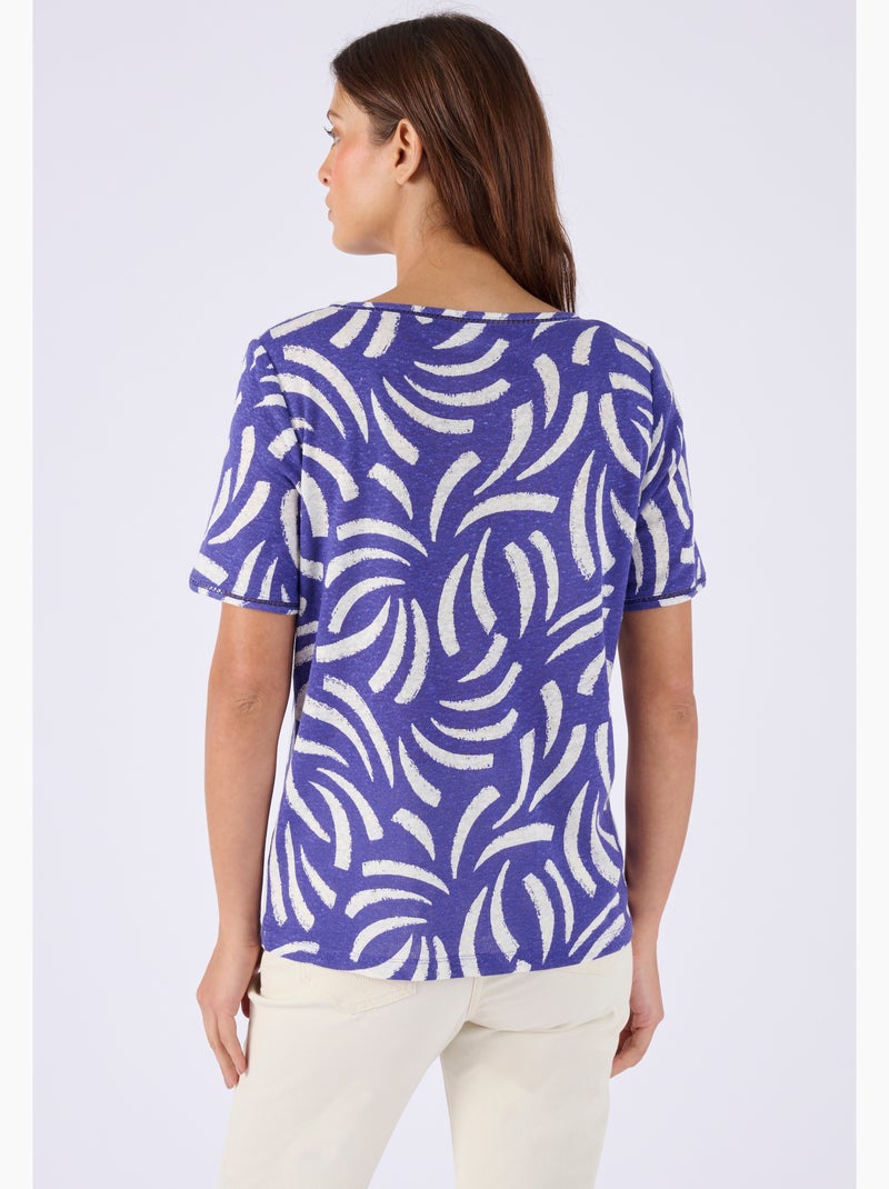 T-shirt mélange lin, détail jours échelle - Damart Bleu - Kiabi