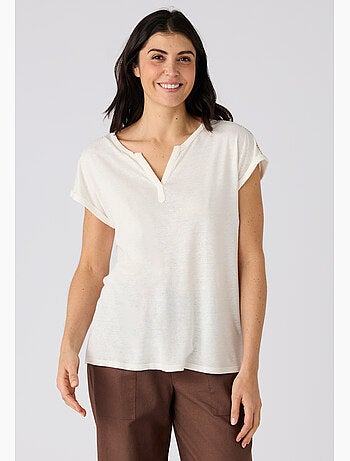 T-shirt mélange lin, détails tressés - Damart