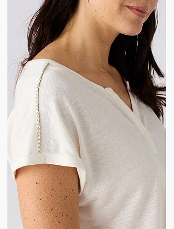 T-shirt mélange lin, détails tressés - Damart