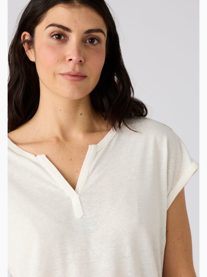T-shirt mélange lin, détails tressés - Damart Blanc - Kiabi