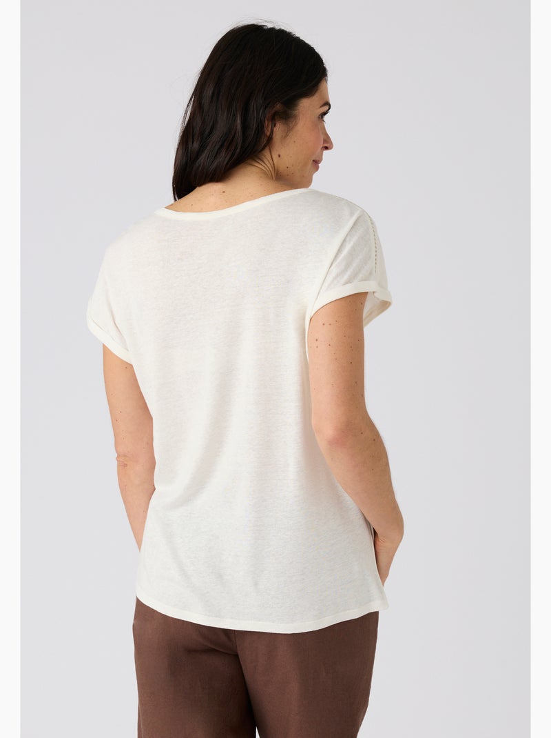T-shirt mélange lin, détails tressés - Damart Blanc - Kiabi