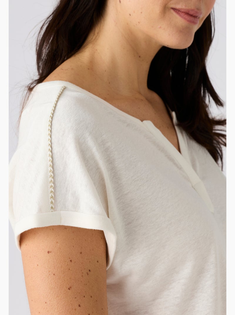 T-shirt mélange lin, détails tressés - Damart Blanc - Kiabi