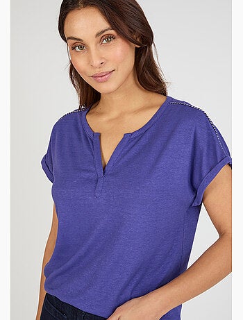 T-shirt mélange lin, détails tressés - Damart