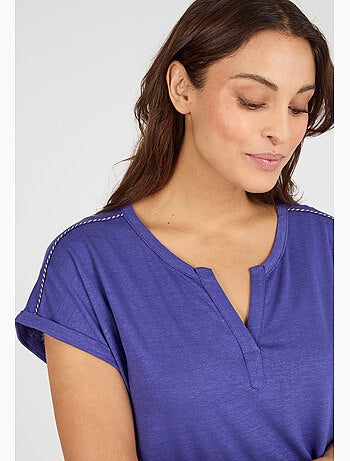 T-shirt mélange lin, détails tressés - Damart