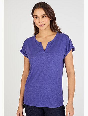 T-shirt mélange lin, détails tressés - Damart