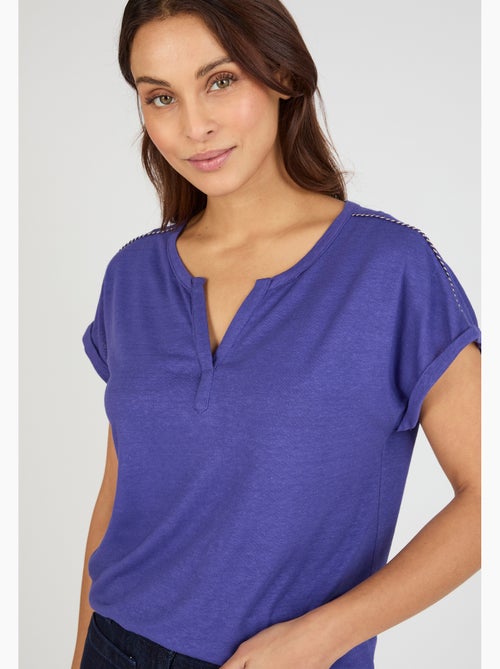 T-shirt mélange lin, détails tressés - Damart - Kiabi