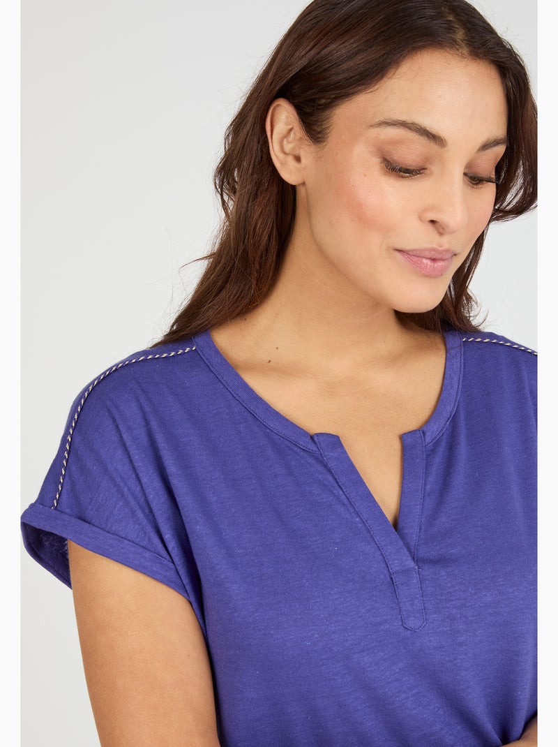 T-shirt mélange lin, détails tressés - Damart Bleu - Kiabi