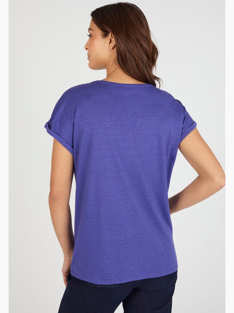 T-shirt mélange lin, détails tressés - Damart Bleu - Kiabi