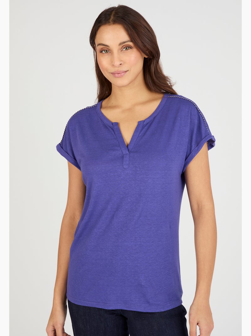 T-shirt mélange lin, détails tressés - Damart Bleu - Kiabi