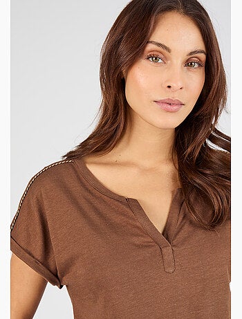 T-shirt mélange lin, détails tressés - Damart