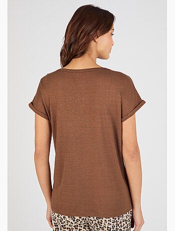 T-shirt mélange lin, détails tressés - Damart