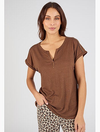 T-shirt mélange lin, détails tressés - Damart